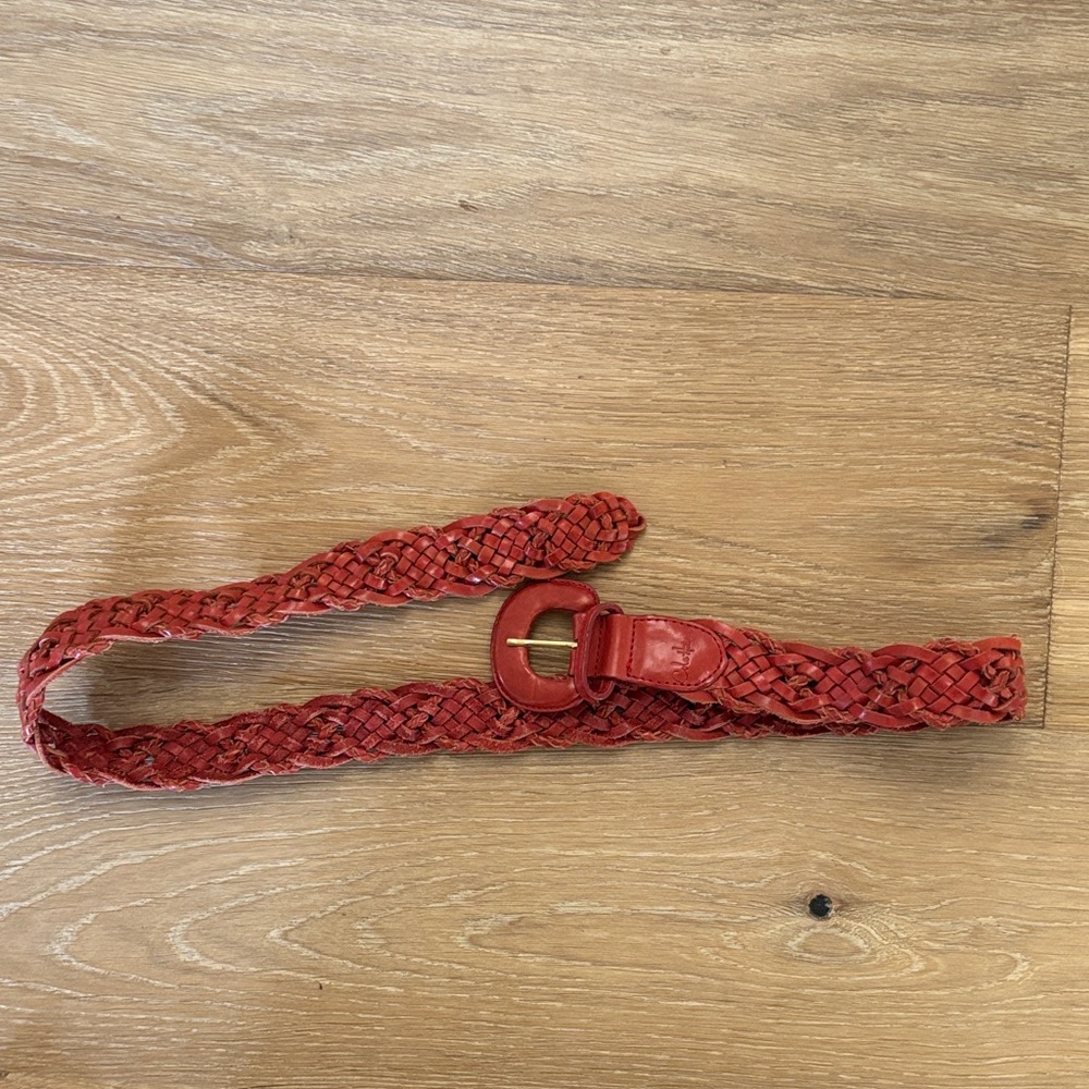 Cole Haan Woven Red Leather Women's Braided Leather Belt size small